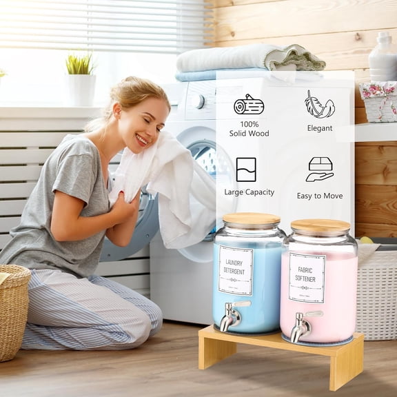 Laundry Detergent Dispenser. 0.9 Gallon Glass Laundry Soap Liquid Laundry Detergent Dispense. Fabric Softener Dispenser With Stand and Bamboo Lid. Laundry Room Organization and Storage