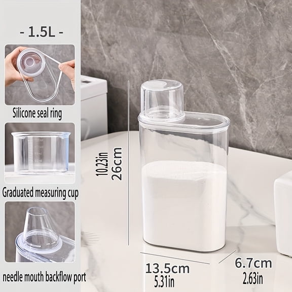 Laundry Detergent Dispenser Container, Transparent Sealed Storage Box with Measurement Markings for Laundry Powder, Bleach and Fabric Softener