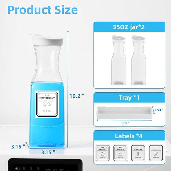 Laundry Detergent Dispenser,Laundry Soap Dispenser,Liquid Laundry Detergent Container,35OZ Fabric Softener Dispenser with Tray, Laundry Room Organization,Extra 4 Labels,White
