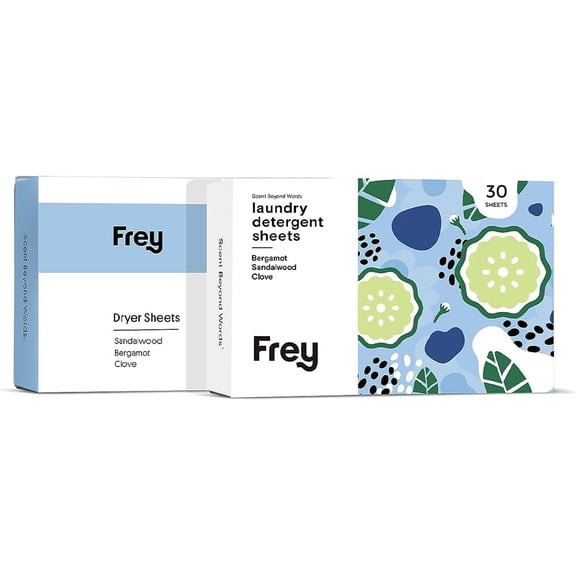 Laundry Detergent + Dryer Sheets Bundle, 60 Count - Plastic Free Liquidless Full Wash Solution for Soft, Fresh Clothes, Bergamot Sandalwood Clove Scent