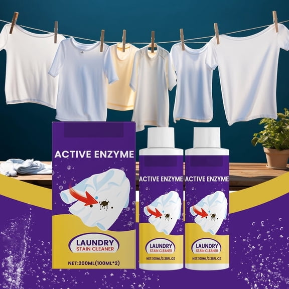 Laundry Detergent Laundry Stain Cleaner Multipack – 200ml Total (100ml×2 Bottles), Enzyme-Powered Stain Remover, Removes Sweat/Coffee Stains, Safe For All Fabrics Clothes