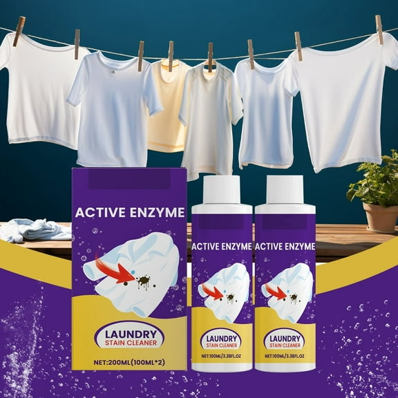 Laundry Detergent Laundry Stain Cleaner Multipack – 200ml Total (100ml×2 Bottles), Enzyme-Powered Stain Remover, Removes Sweat/Coffee Stains, Safe For All Fabrics Clothes