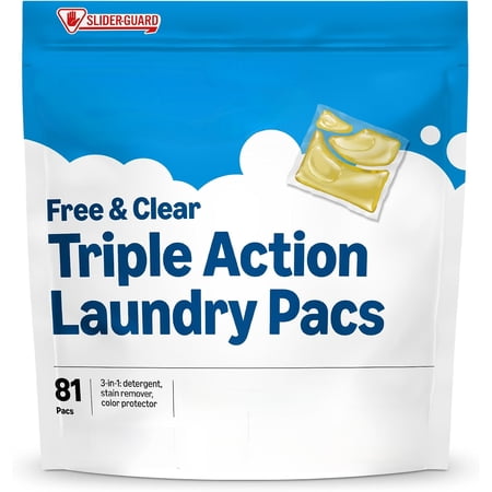 Laundry Detergent Pacs, Powerful Triple Action, Unscented, 81 Count