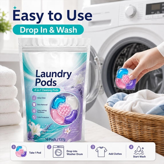 Laundry Detergent Pods, 14 Count Single Load Detergent Pods, He Compatible Sensitive Skin Safe Laundry Pods, Lavender & Lily Scented 4-In-1 Pods with Odor Eliminator,
