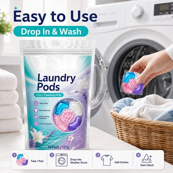 Laundry Detergent Pods,14 Individual Wrapped Packs, 4-in-1 Laundry Soap Capsules with Fabric Softener,Color Protector&Long-Lasting Fresh Scent,Concentrated Pods for Effortless Washing137g,1 Bag