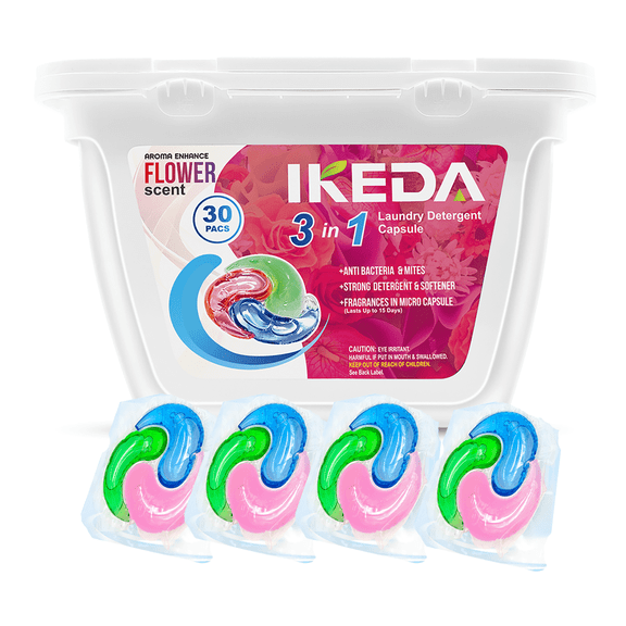 Laundry Detergent Pods, 30pcs Liquid Soap Pacs, Flower Aroma 3-in-1 Powerful Clean Remover, Fabric Softener & Scent Booster for Hand Washing and Machine