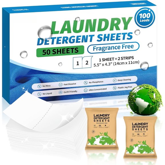 Laundry Detergent Sheets - 100 Loads (50 Sheets) - ,Unscented, Laundry Detergent Strips Concentrated Travel Detergent Sheets.-,Liquidless