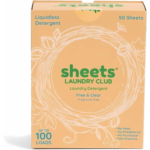 - Liquidless Laundry Detergent Sheets 100 Loads Fragrance Free Scent Eco-Friendly Quick-Dissolving Formula Hypoallergenic Septic Safe Plastic-Free Packaging 50 Sheets