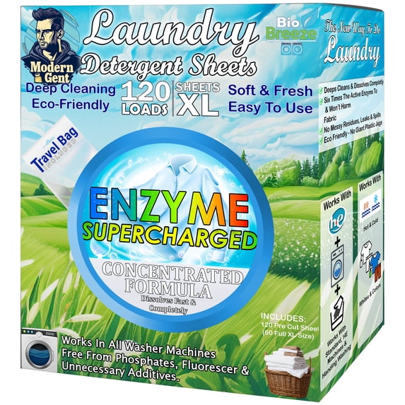Laundry Detergent Sheets (120 XL Sheets) - Eco Friendly, Hypoallergenic, Biodegradable & Plant-Based, Enzyme Stain Washing Strips - for All Machine Washers, Travel & Home (Modern Gent Cologne Scent)