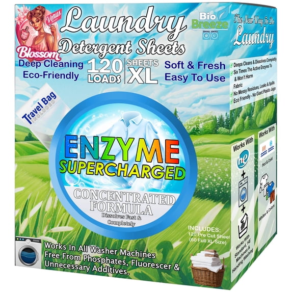 Laundry Detergent Sheets (120 XL Sheets) - Eco Friendly, Hypoallergenic, Biodegradable & Plant-Based, Enzyme Stain Washing Strips - for All Machine Washers, Travel & Home (Venus Blossom Perfume Scent)