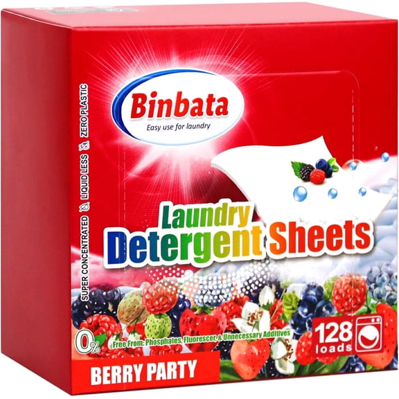 Laundry Detergent Sheets, Up To 128 Loads Berry Scent Hypoergenic Eco-Friendly, Biodegradable Plastic Free Liquidless Laundry Sheets Suitable for Sensitive Skin