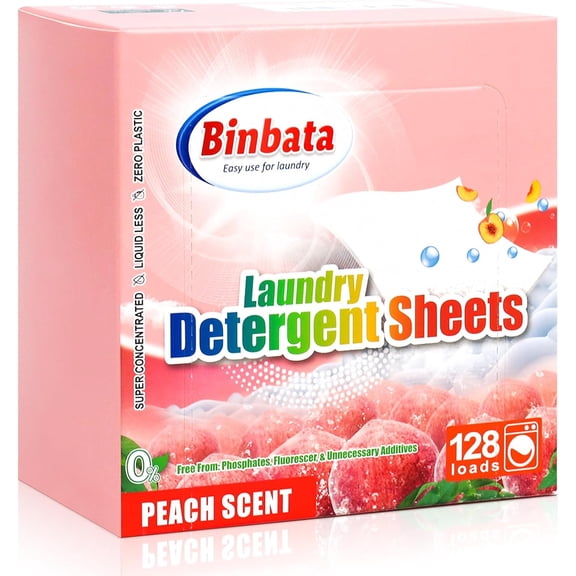 Laundry Detergent Sheets - Up To 128 Loads, Hypoallergenic, Eco-Friendly Peach Scent, Biodegradable, Plastic Free, Liquidless Laundry Sheets Suitable for Sensitive Skin