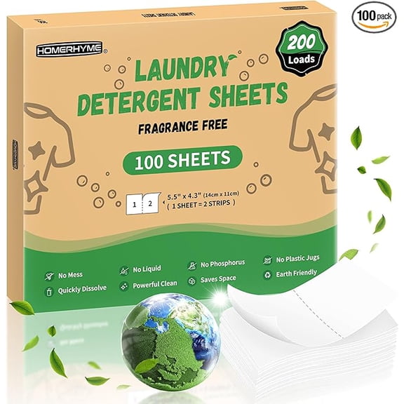 Laundry Detergent Sheets - Up to 200 Loads (100 Sheets),Unscented,Plastic Free,Laundry Detergent Strips for Travel,Dorms, Home,Apartments,Liquidless Technology,Eco Friendly& Hypoallergenic