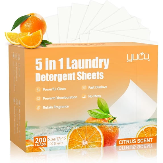 Laundry Detergent Sheets 200 Loads Citrus Scent Laundry Soap Sheets Compact Lightweight Liquidless Biodegradable Plastic Free Alternative to Liquid & Powder Detergent