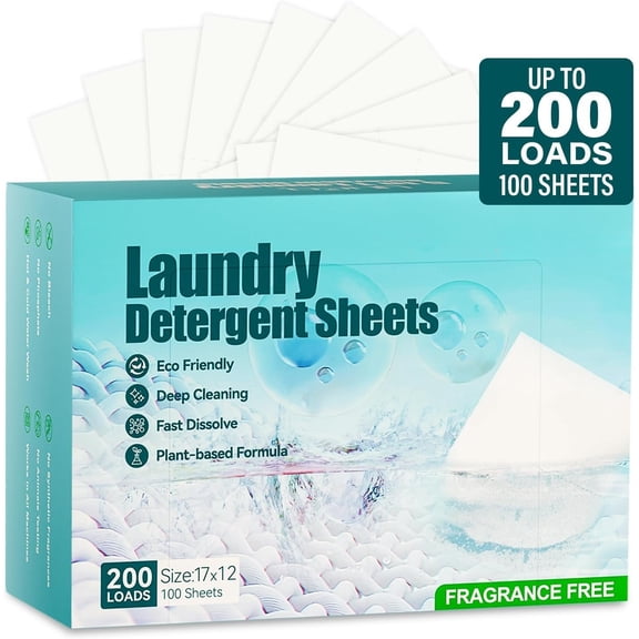 Laundry Detergent Sheets 200 Loads Unscented Laundry Soap Sheets Compact Lightweight Liquidless Plastic Free Alternative to Liquid & Detergent