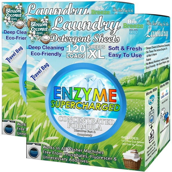 Laundry Detergent Sheets (240 XL Sheets) - Eco Friendly, Hypoallergenic, Biodegradable & Plant-Based, Enzyme Stain Washing Strips - for All Machine Washers, Travel & Home (Coconut Blossom Scent)