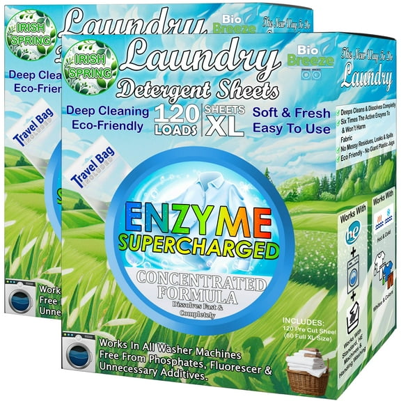 Laundry Detergent Sheets (240 XL Sheets) - Eco Friendly, Hypoallergenic, Biodegradable & Plant-Based, Enzyme Stain Washing Strips - for All Machine Washers, Travel & Home (Irish Spring Scent)