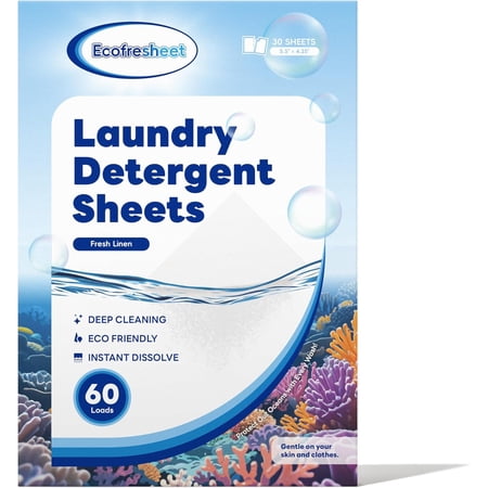 Laundry Detergent Sheets – 30 Sheets (60 Loads) | Linen Scent | Quick Dissolve, Enzyme-Enhanced Formula | Eco-Friendly, Compact Envelope Packaging | No Residue, Travel Size Laundry Sheet