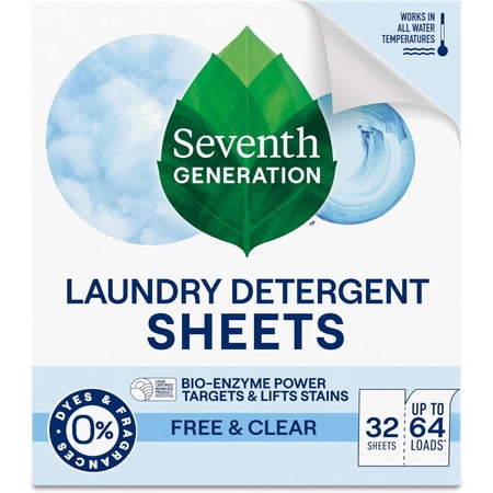 Laundry Detergent Sheets 32ct Free & Clear Removes Tough Stains Safer for your family