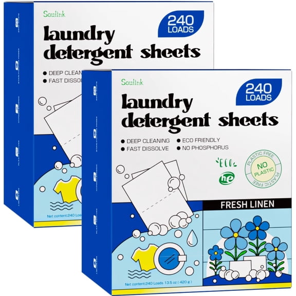 Laundry Detergent Sheets, 480 Loads (2 Pack) - Eco-Friendly, Plant-Based, Hypoallergenic, No Plastic Jug, Fresh Linen Scent