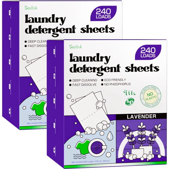 Laundry Detergent Sheets, 480 Loads (2 Pack), Eco-Friendly, Plant-Based, Hypoallergenic, No Plastic Jug, Lavender Scent