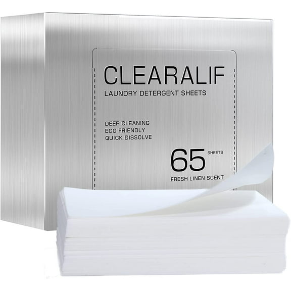 Laundry Detergent Sheets (65 Sheets), Fresh Linen,Up to 130 Loads - Great For Travel,Apartments, Dorms,CLEARALIF Laundry Detergent Strips Eco Friendly & Hypoallergenic