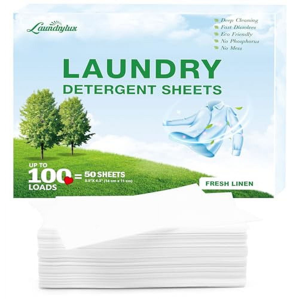 Laundry Detergent Sheets, Eco-Friendly & Hypoallergenic Laundry Detergent Strips, Natural Ingredients, Ultra-Concentrated, Travel-Ready, No Plastic Jug- Fresh Scent, (100 Loads) 50 Sheets