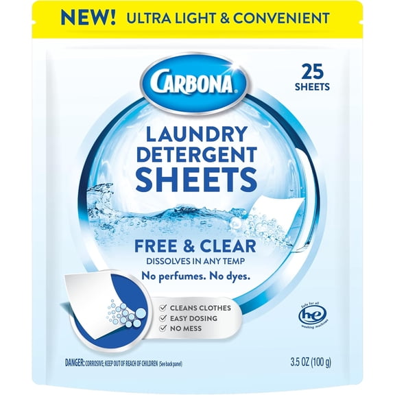 Laundry Detergent Sheets | Eco-Friendly Washing Detergent | Up to 50 Loads (25 Sheets) | Stain Remover | No Perfume or Dyes | Free & Clear