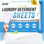 Active Eco Washing Strips, Laundry Detergent Sheets, Fresh Linen Scent, 5.93 oz, 80 Loads, 1 Pack