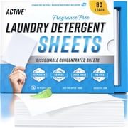 Active Eco Washing Strips, Laundry Detergent Sheets, Unscented, 5.93 oz, 80 Loads, 1 Pack