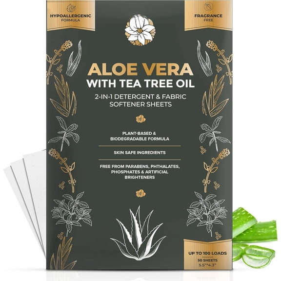Laundry Detergent Sheets & Fabric Softener | |-Free & Up to 100 Loads | Aloe Vera & Pure Tree Oil | -Based, , Enzyme , Safe