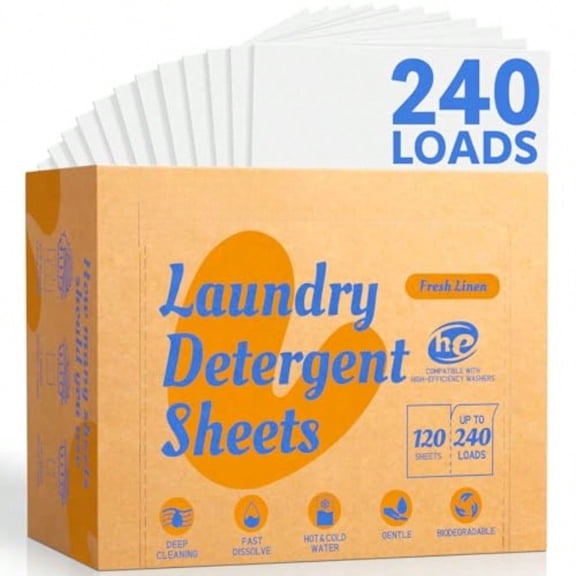 Laundry Detergent Sheets - Laundry Sheets, 240 Loads, Eco-Friendly, Plastic-Free, Fresh Linen Scent, Space Saving, Fast Dissolve & Hypoallergenic, Laundry Detergent for Home,Dorms