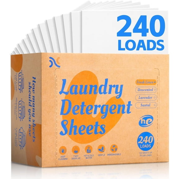 Laundry Detergent Sheets - Laundry Sheets, 240 Loads, , Plastic-Free, Linen Scent, Space Saving, Dissolve & , Laundry Detergent for ,Dorms,Essentials