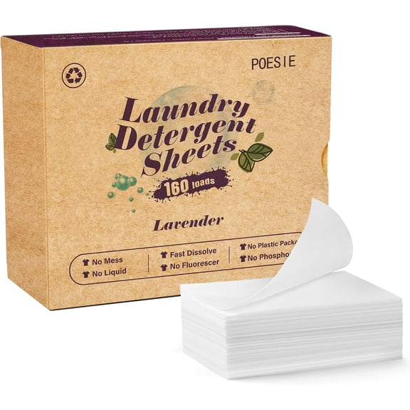 Laundry Detergent Sheets Lavender Scent 160 Count Soap Sheets Non-Plastic Hypoallergenic Portable Liquidless HE Washing Detergent Strips for Save Place Traveling No Waste