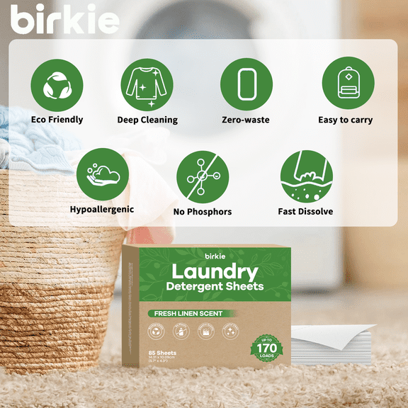 Laundry Detergent Sheets Travel Eco-friendly 170 Loads Fisroa Clothes Washing Detergent Sheets Plastic-Free Washer Sheets Liquidless Laundry Sheets Strips Tablet