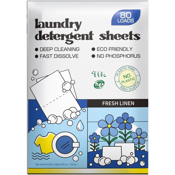 Laundry Detergent Sheets Up to 80 Loads, Detergent Strips for Travel & - No Plastic Jug Soap sheets, -based, . Safe for ( Linen)