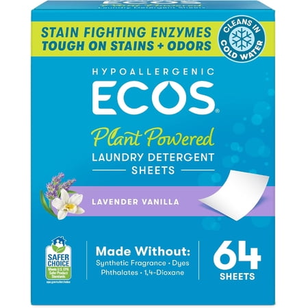 Laundry Detergent Sheets Vegan, No Plastic Jug, No Mess, Liquid Free - Hypoallergenic, Plant Powered Laundry Detergent Sheet - Lavender Vanilla - 64 Count (Pack of 1)