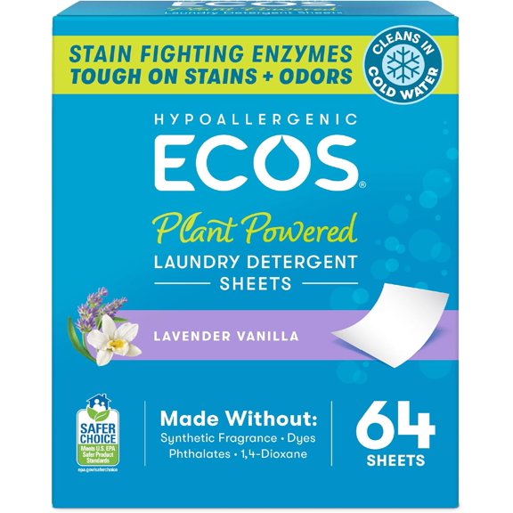 Laundry Detergent Sheets Vegan, No Plastic Jug, No Mess, Liquid Free - Hypoallergenic, Plant Powered Laundry Detergent Sheet - Lavender Vanilla - 64 Count (Pack of 1)