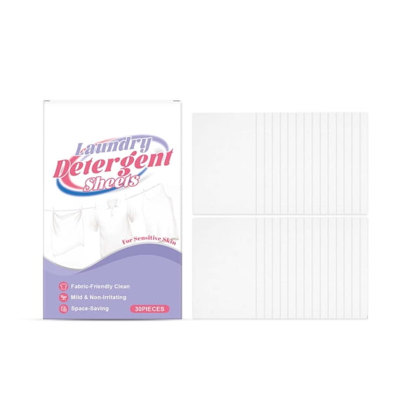 Laundry Detergent Tablets – 30-Pack Stain Remover Sheets, Fast-Dissolving, Multi-Fabric Safe, Compact for Travel, Effective on Grease and Dirt