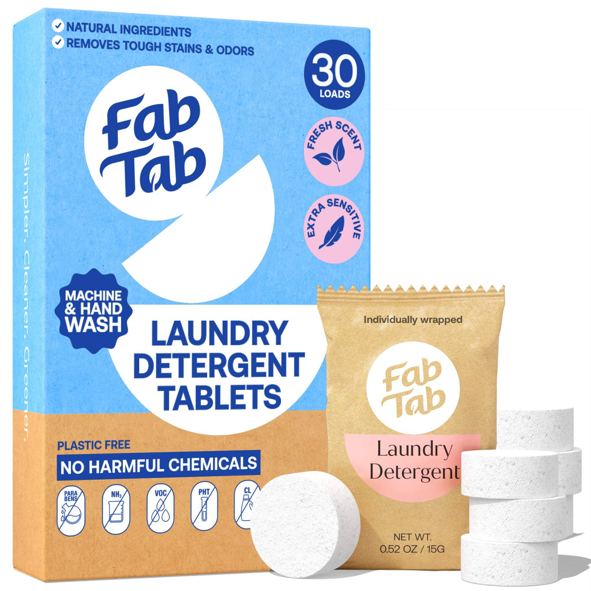 FabTab Laundry Detergent Packs, Fresh Scent, 30 Loads
