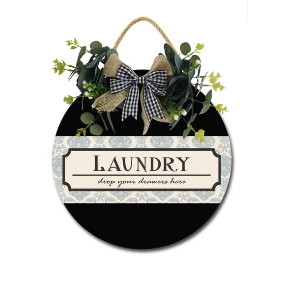Laundry Drawers Rustic Wood Sign Plaque (12"x 12"), Wooden Wall Door Sign with Rope, Vintage Wooden Laundry Room Hanging Sign Decor for Laundry Room Wash House Farmhouse