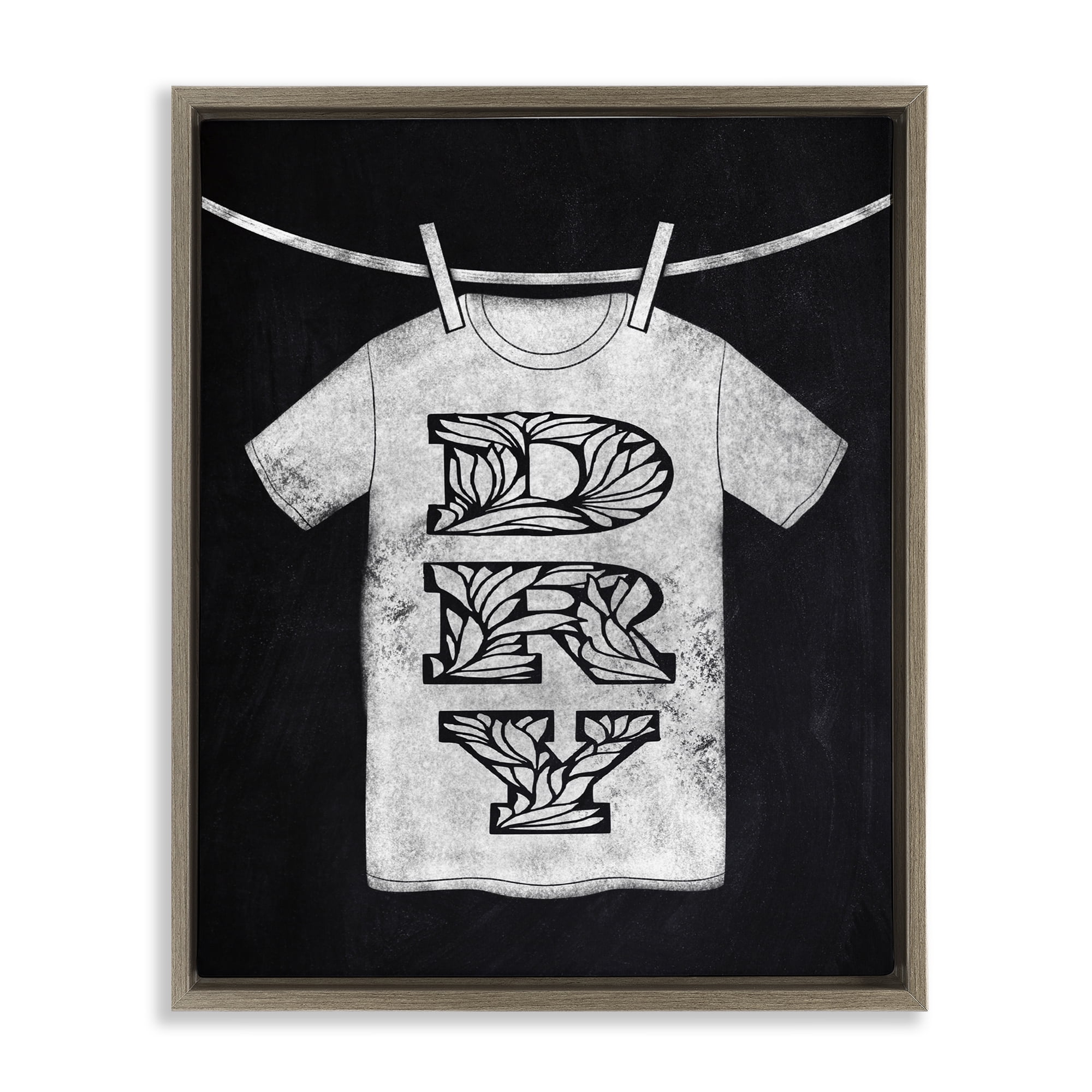 Laundry Dry Ornate Letters Brown Framed Floater Canvas Wall Art, design by Marcus Prime