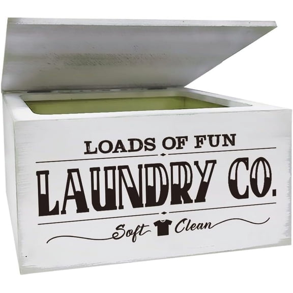 Laundry Dryer Sheet Dispenser Fun Fonts Holder Box with Hinged Lid Wood Organizer Fabric Softener Strips Dispenser Storage Container Loads of Fun Laundry Rustic Room Decor 1pc