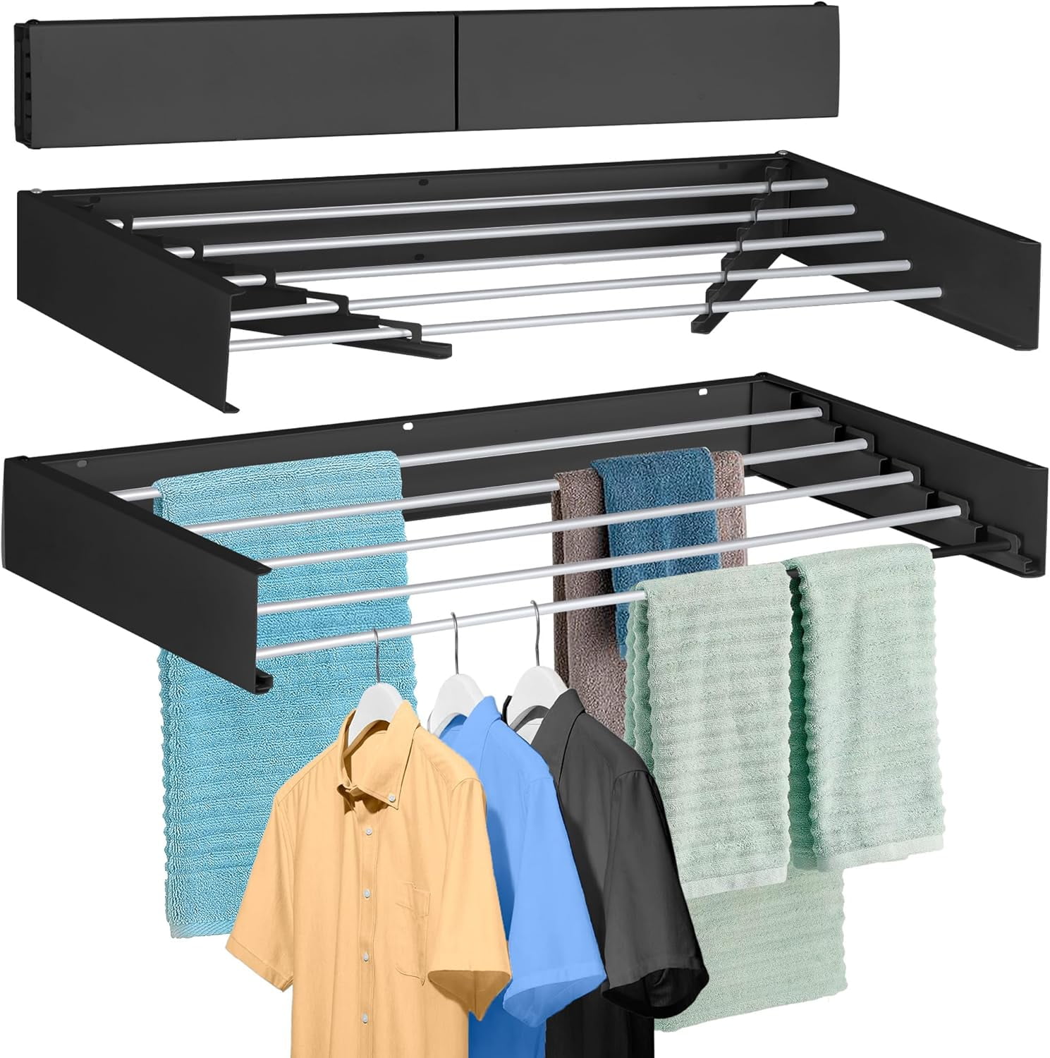 Laundry Drying Rack Wall Mounted Clothes Drying Rack Collapsible with 5 ...