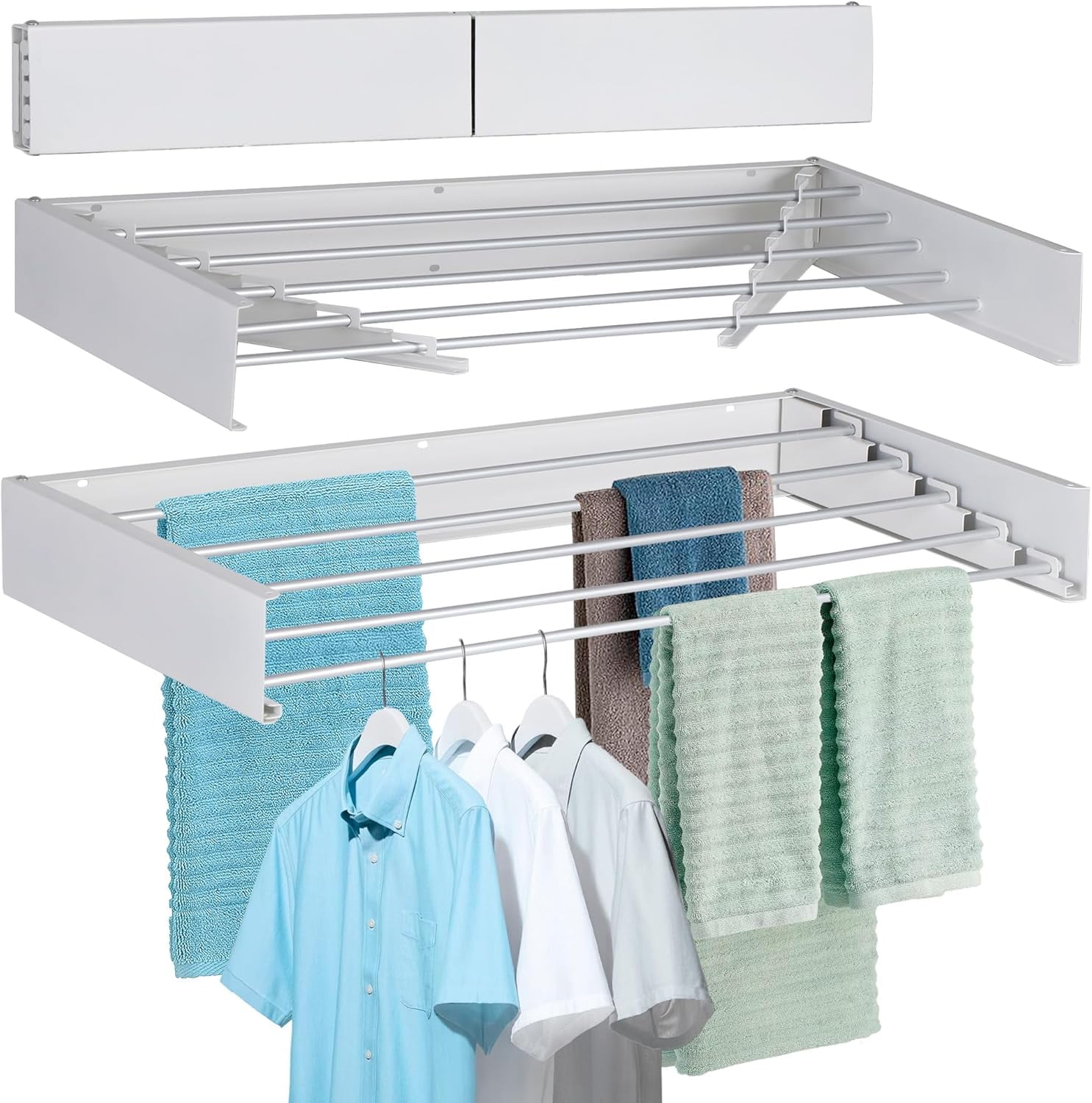 Laundry Drying Rack Wall Mounted Clothes Drying Rack Collapsible with 5 ...