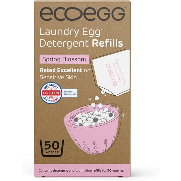 Laundry Egg Refill Pellets | Refillable Laundry Detergent | Spring Blossom | 50 Loads | Gentle Formula with No Enzymes, Bleaches or Phosphates