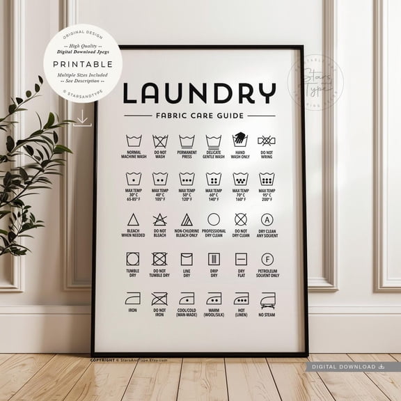 Laundry Fabric Care Washing Guide Symbols Print Wall Art Decor Print
