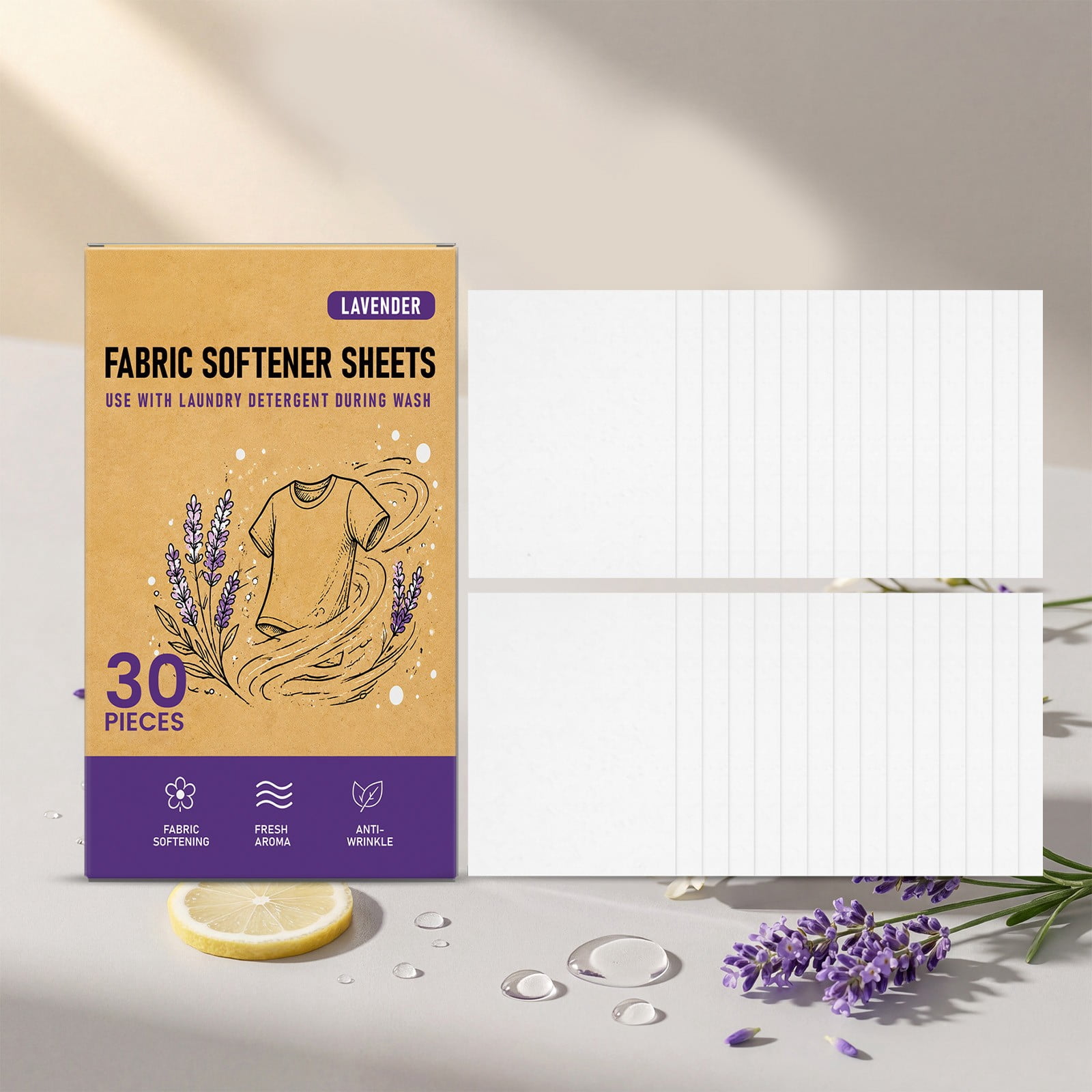 Gallery Detail: Laundry Fabric Softener Sheets Lavender Scent 30 Loads Eco Friendly