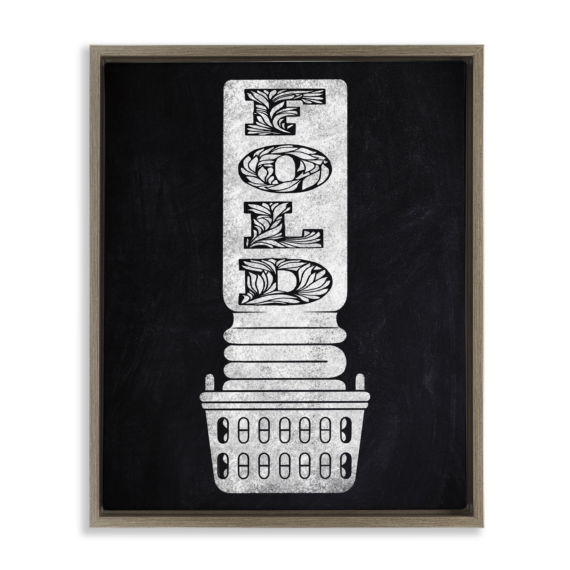 Laundry Fold Ornate Letters Brown Framed Floater Canvas Wall Art, design by Marcus Prime