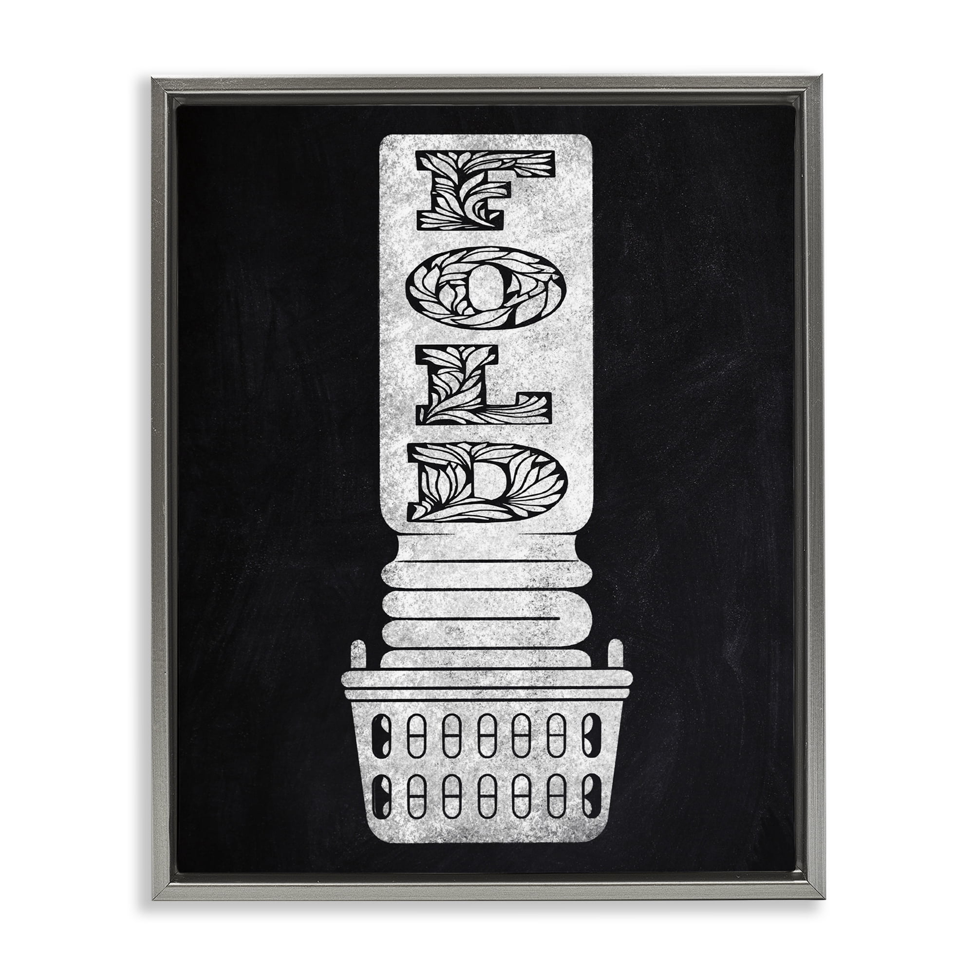 Laundry Fold Ornate Letters Gray Framed Floater Canvas Wall Art, design by Marcus Prime